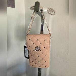 Studio Badgley Mischka Quilted Silver Studded Phone Case Tan